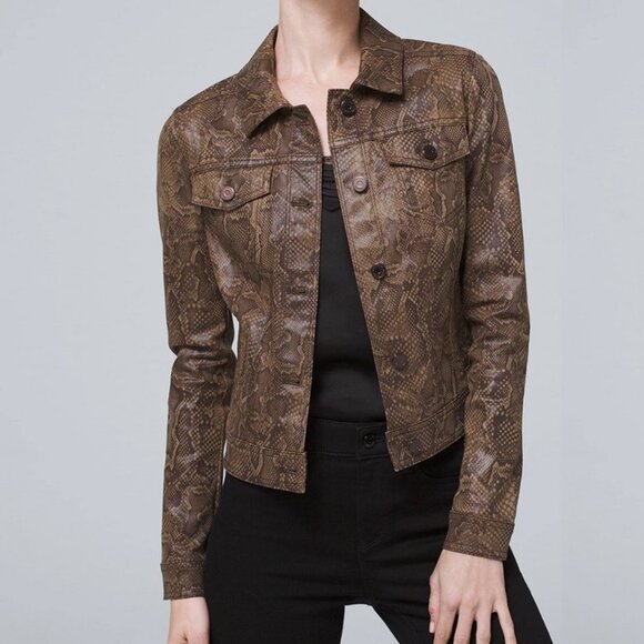 WHBM Cropped Snakeskin Coated Denim Jacket - Picture 10 of 11